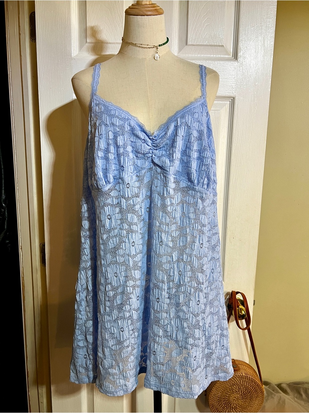 Aerie Off Shore Lace Sheer Blue Mesh Nightie Indie Sleaze Festival Mini Dress XL - Picture 4 of 14